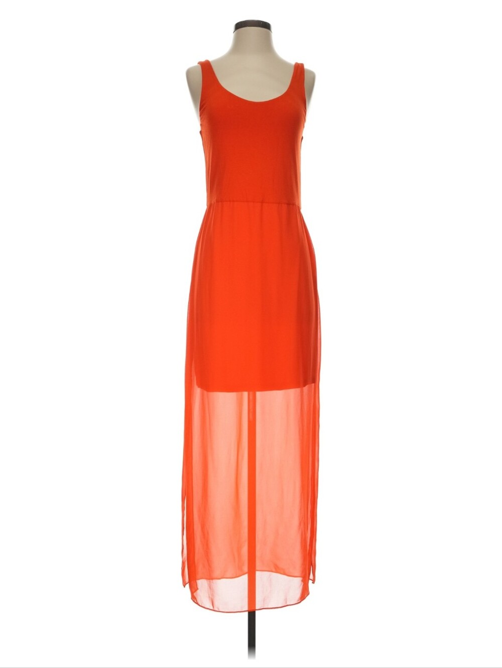 Vince Camuto Bright Red Chiffon Overlay Maxi Dress Size M Gold Zip Like New